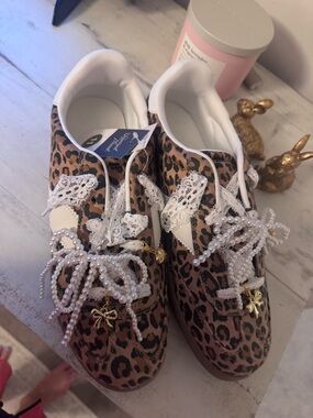 Target Leopard Print Sneakers with Pearl Lace Accents